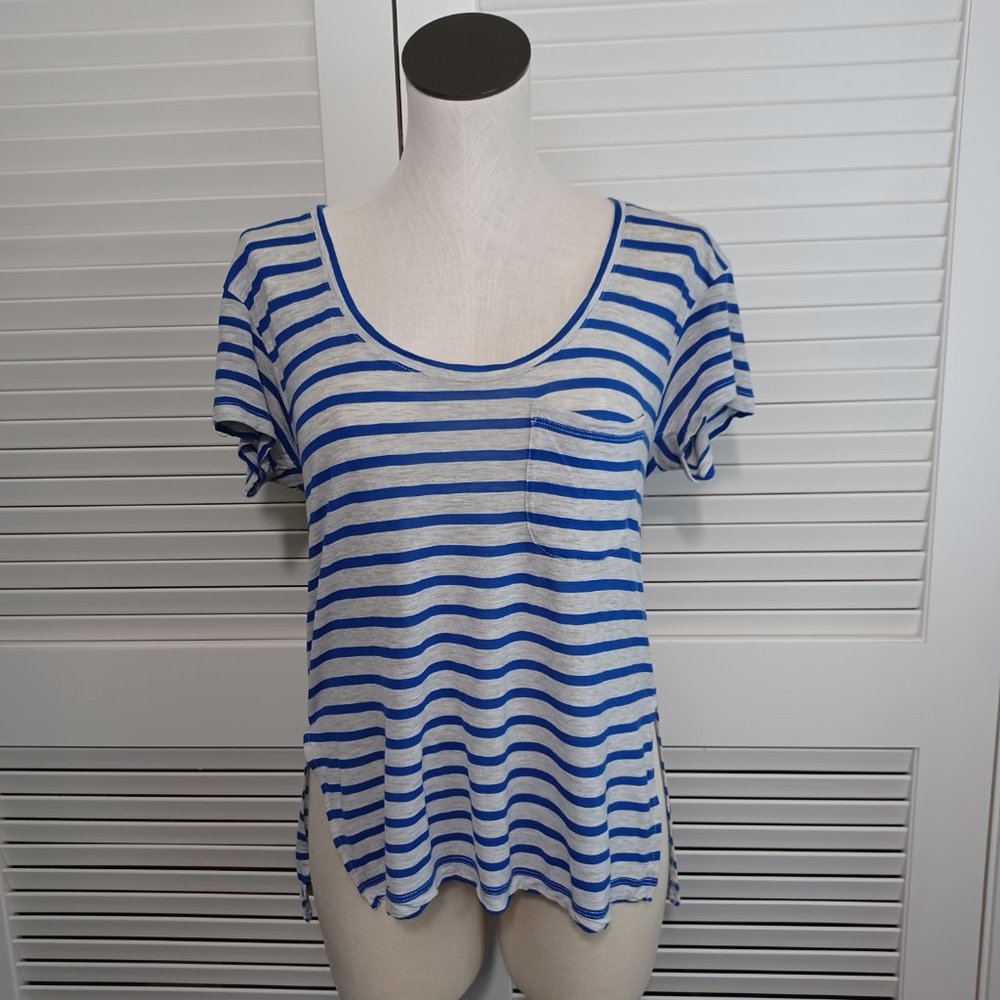 Madewell Blue Gray Striped Scoop Neck Pocket Tee Shirt - Picture 6 of 10